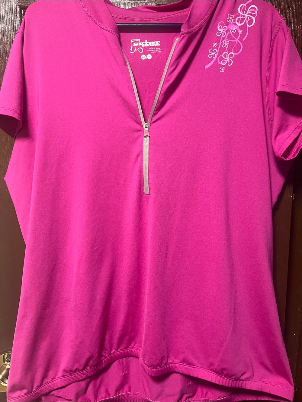 Skechers Bright Fuchsia Short-Sleeve Zip Performance Top with Floral Accent